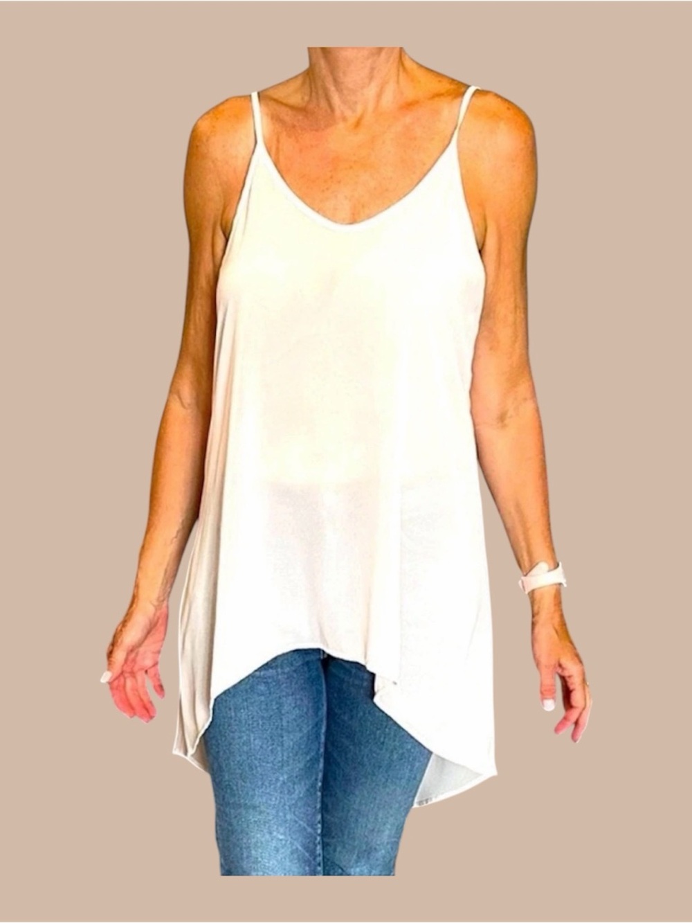 Lush Sheer Flowy Hi-Low Tank Tunic Blush Boho Layering Top, Medium